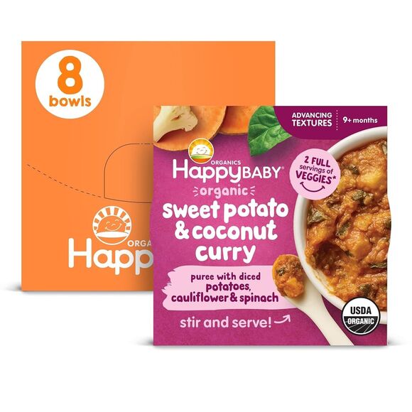 Happy Baby Organics Food Advancing Textures Sweet Potato & Coconut Curry 8 Pks - Picture 1 of 12